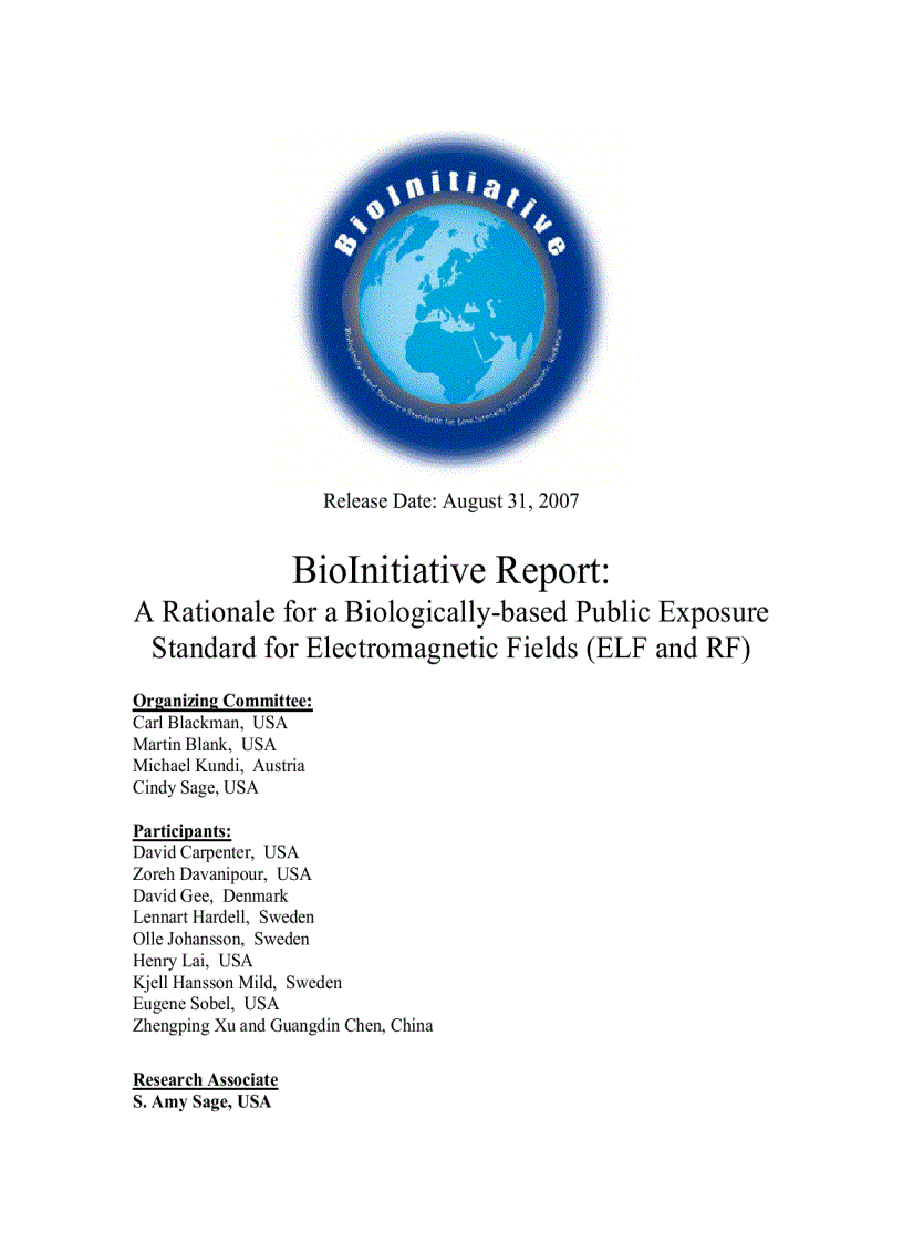 BioInitiative Report A Rationale for a Biologically based Public Exposure Standard