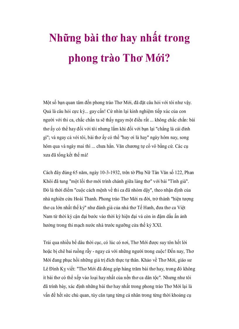 image for page Những bài thơ hay nhất trong phong trào Thơ Mới