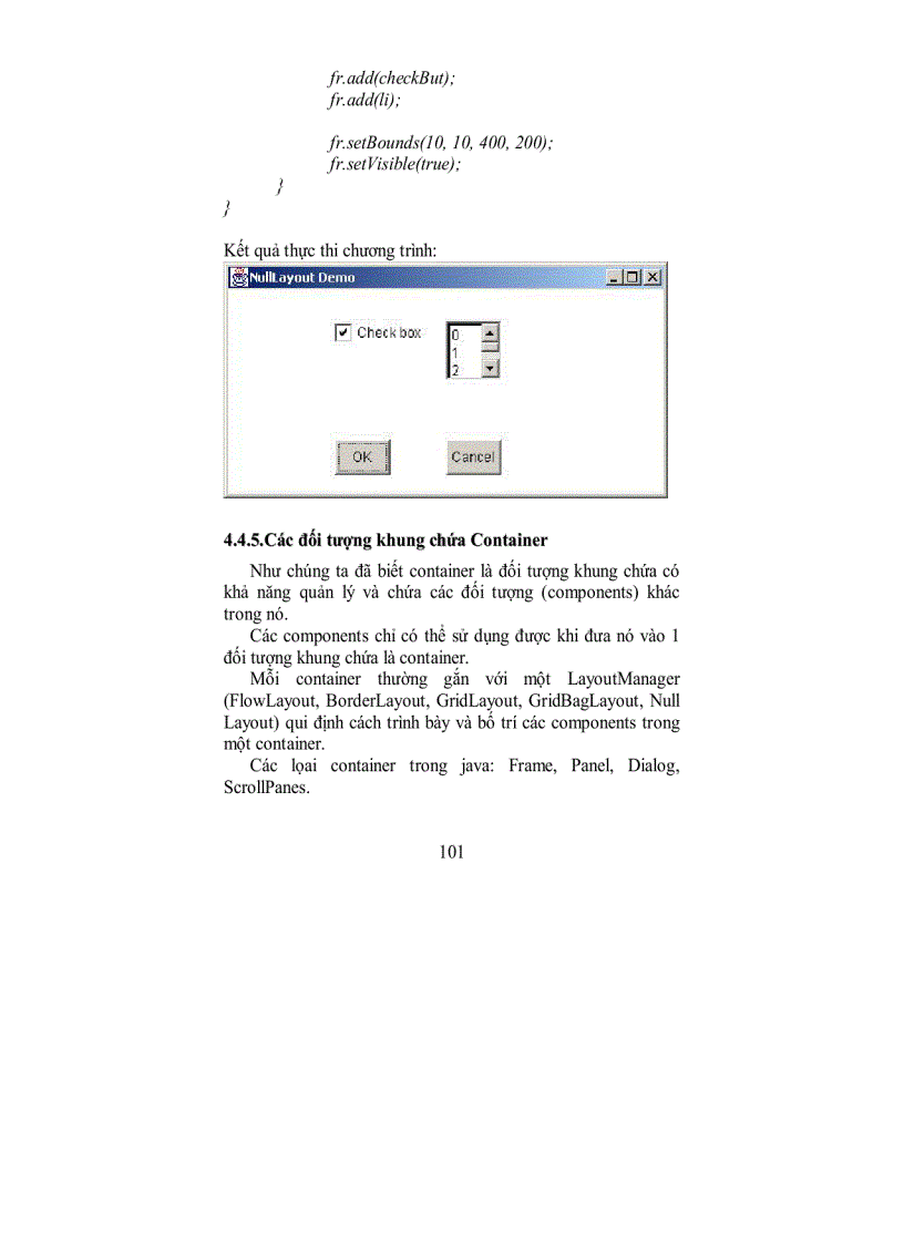 image for page Các đối tượng khung chứa Container
