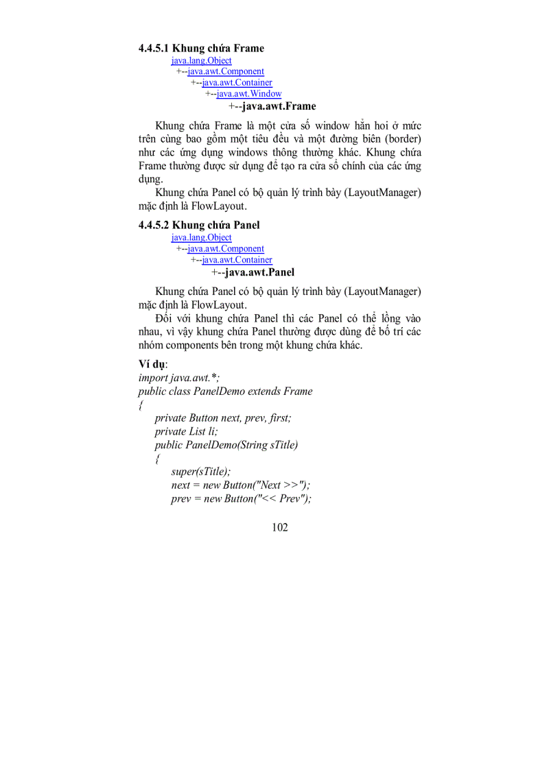 image for page Các đối tượng khung chứa Container
