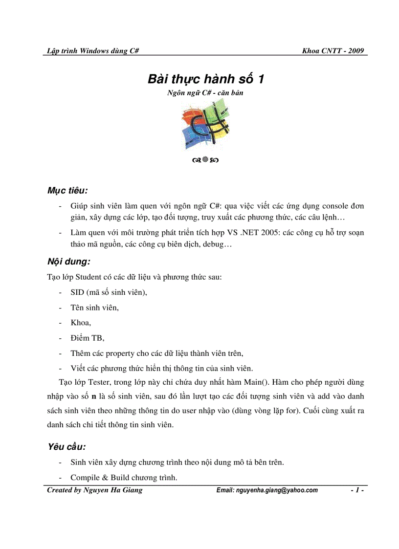 image for page Bài thực hành số 1 Ngôn ngữ C căn bản