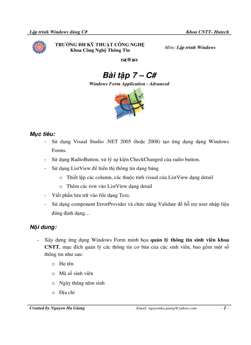 image for page Bài tap 7 C Windows Form Application Advanced