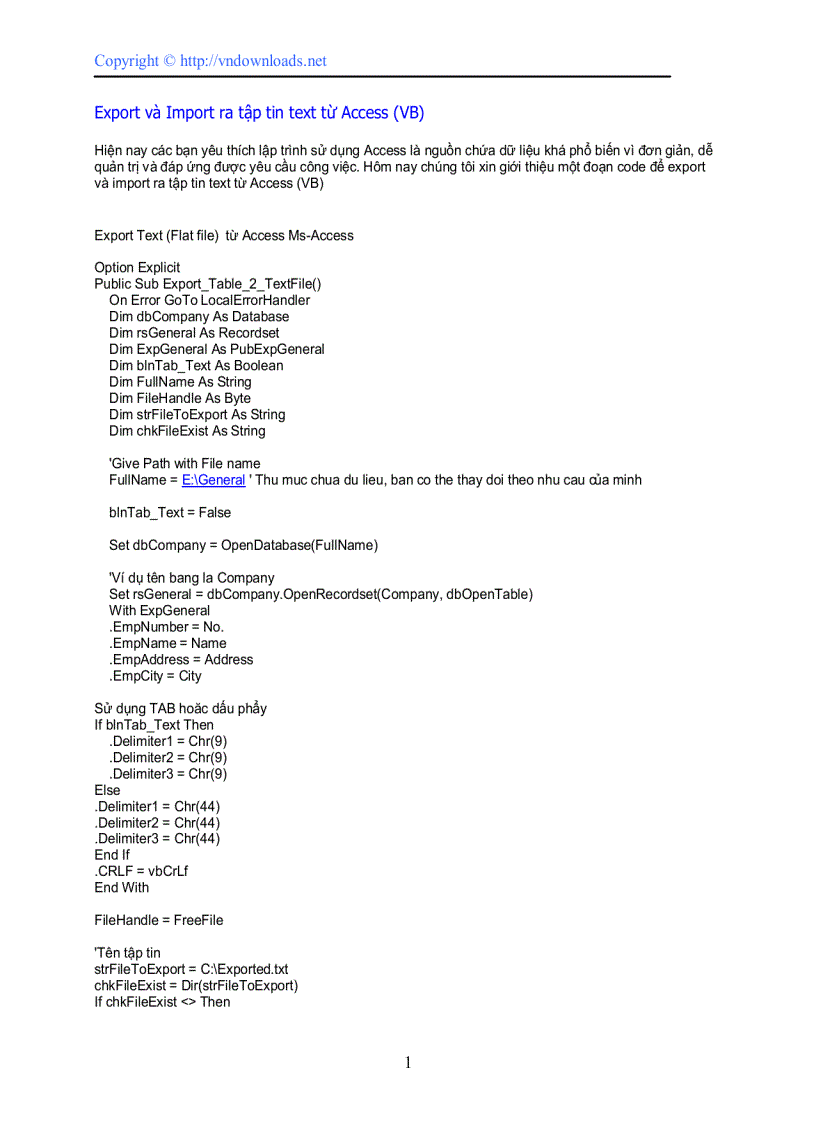 image for page Export và Import ra tập tin text từ Access VB