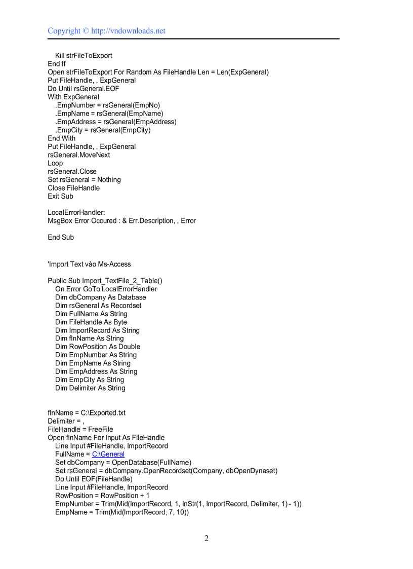 image for page Export và Import ra tập tin text từ Access VB