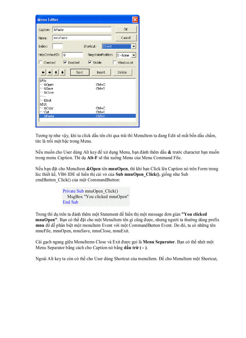 image for page Dùng Menu