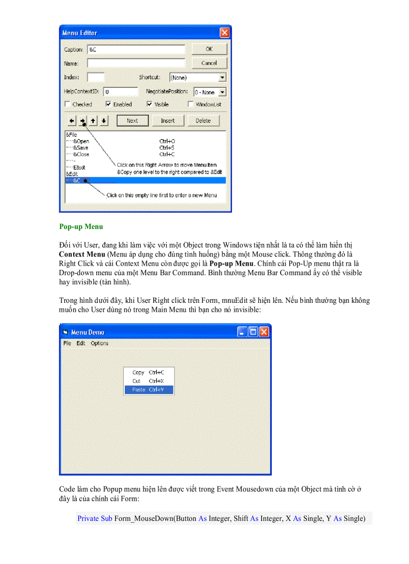 image for page Dùng Menu