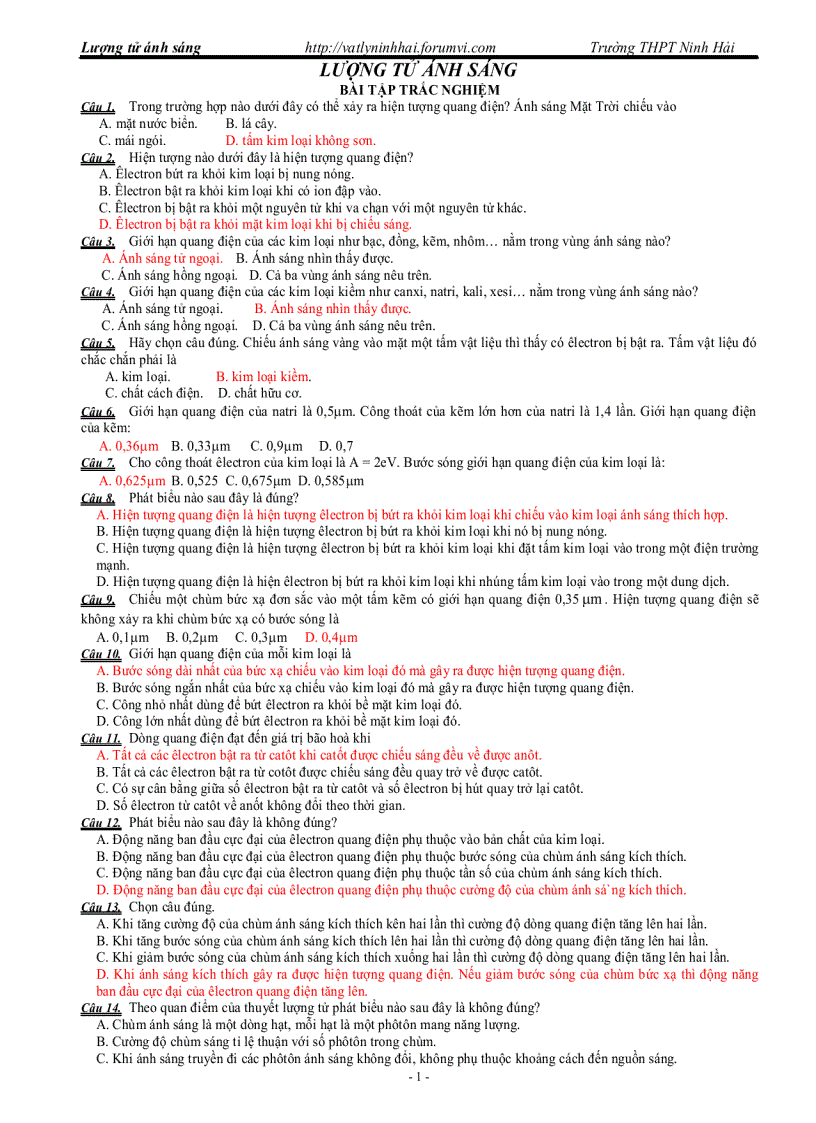 image for page Lượng tử ánh sáng bài tập trắc nghiệm
