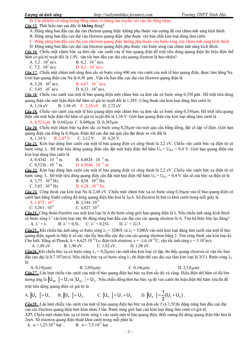 image for page Lượng tử ánh sáng bài tập trắc nghiệm