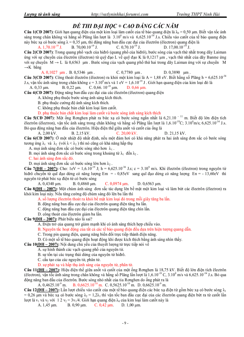 image for page Lượng tử ánh sáng bài tập trắc nghiệm