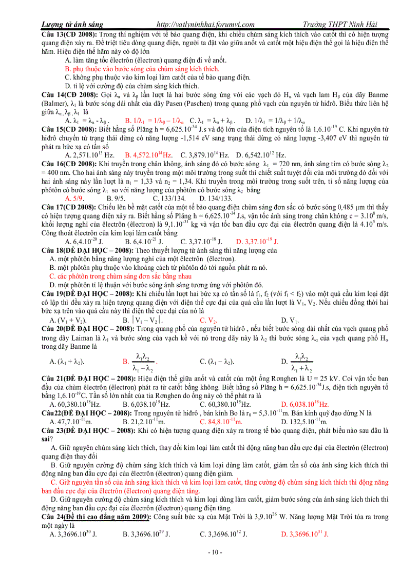 image for page Lượng tử ánh sáng bài tập trắc nghiệm