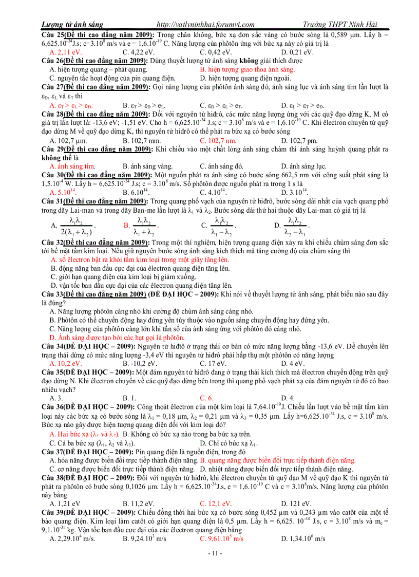image for page Lượng tử ánh sáng bài tập trắc nghiệm