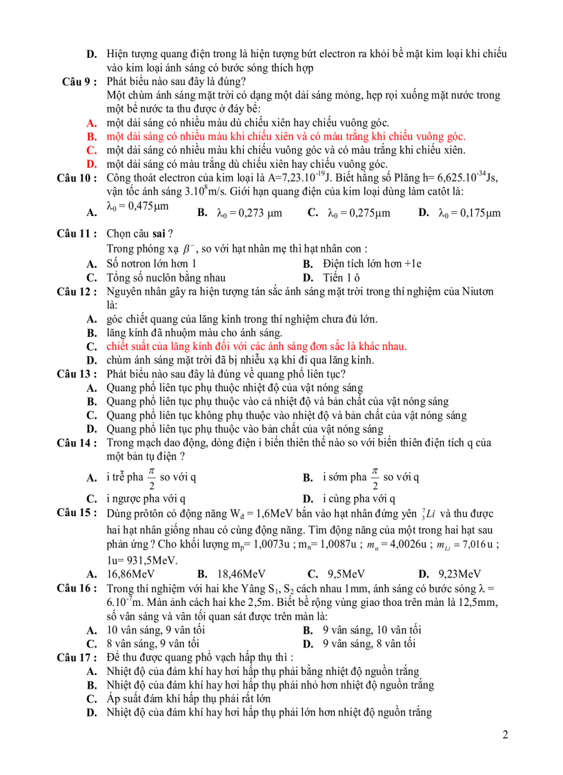image for page Đề thi chất lượng học kỳ ii môn thi Vật lí 12