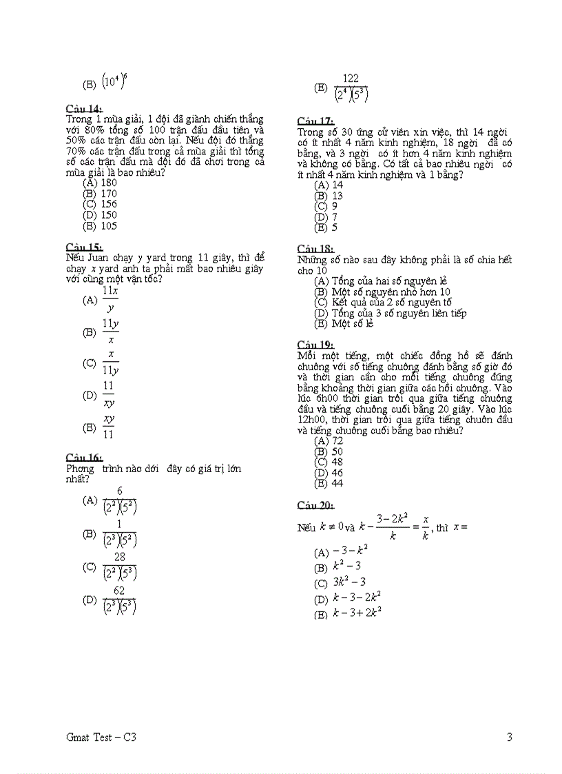 Đề thi GMAT test C2 Problem Solving FPT