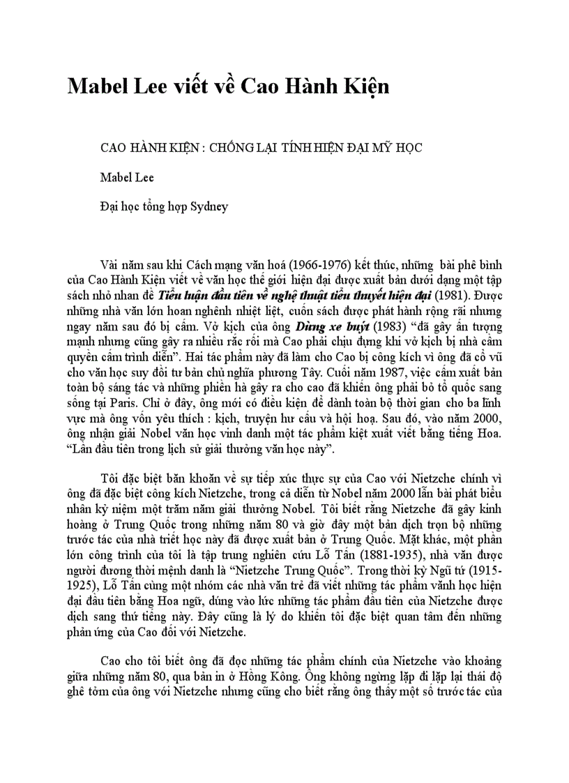 image for page Mabel Lee viết về Cao Hành Kiện