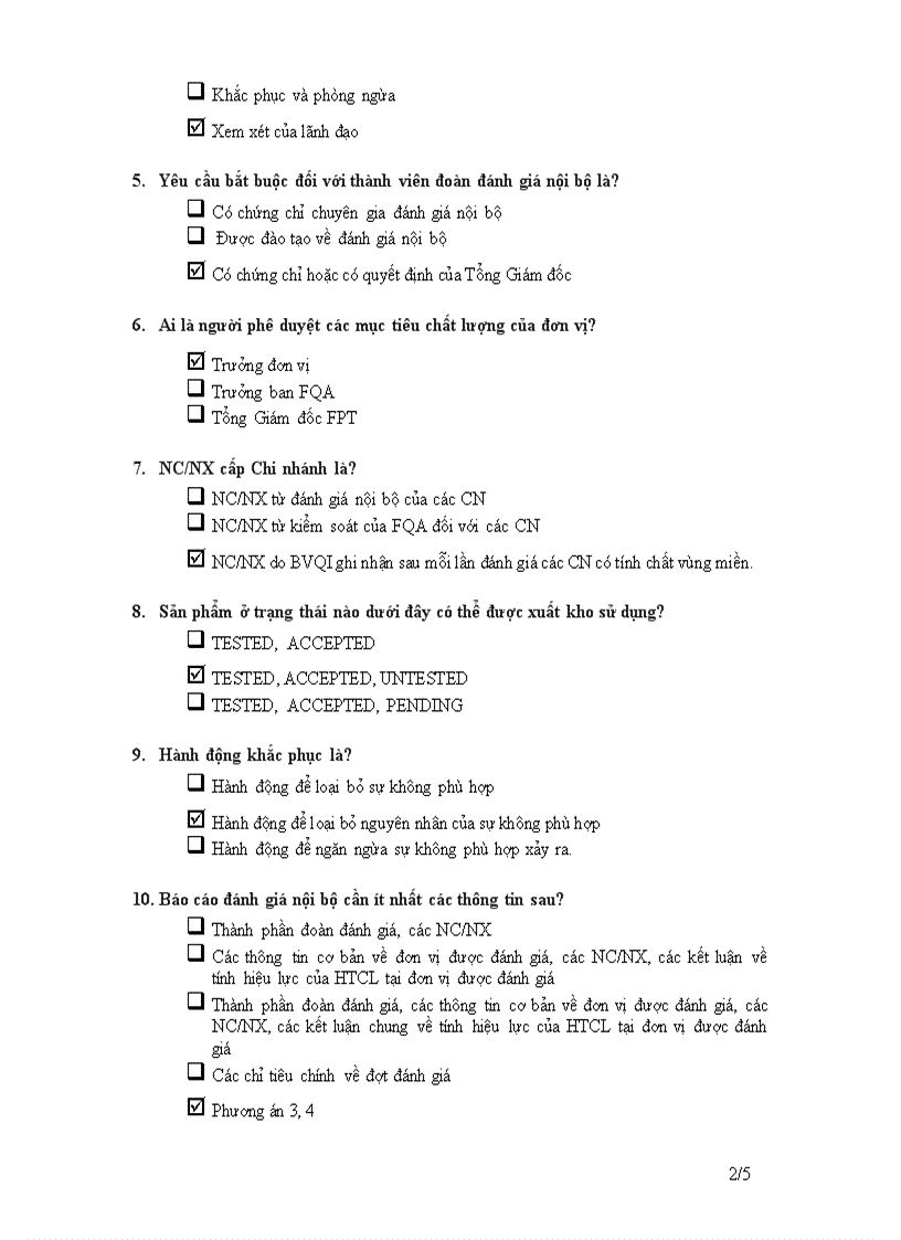 image for page Đề thi Đáp án về hệ thống chất lượng của FPT