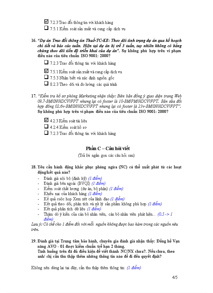 image for page Đề thi Đáp án về hệ thống chất lượng của FPT