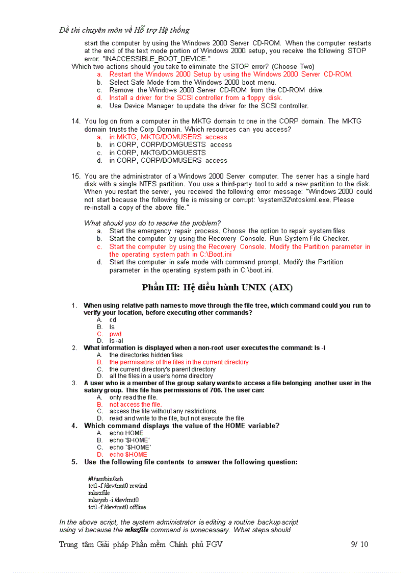 image for page Đề kiểm tra chuyên môn về hỗ trợ hệ thống FPT