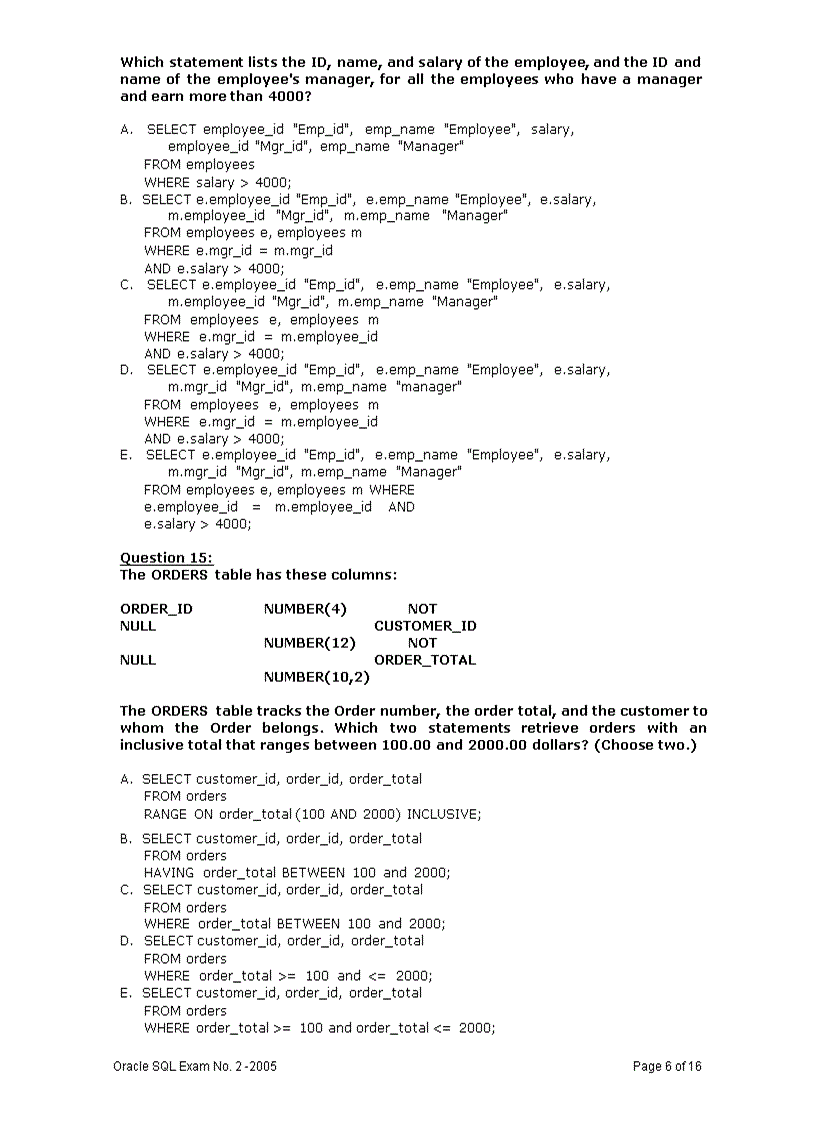 image for page Oracle SQL Exam No 2
