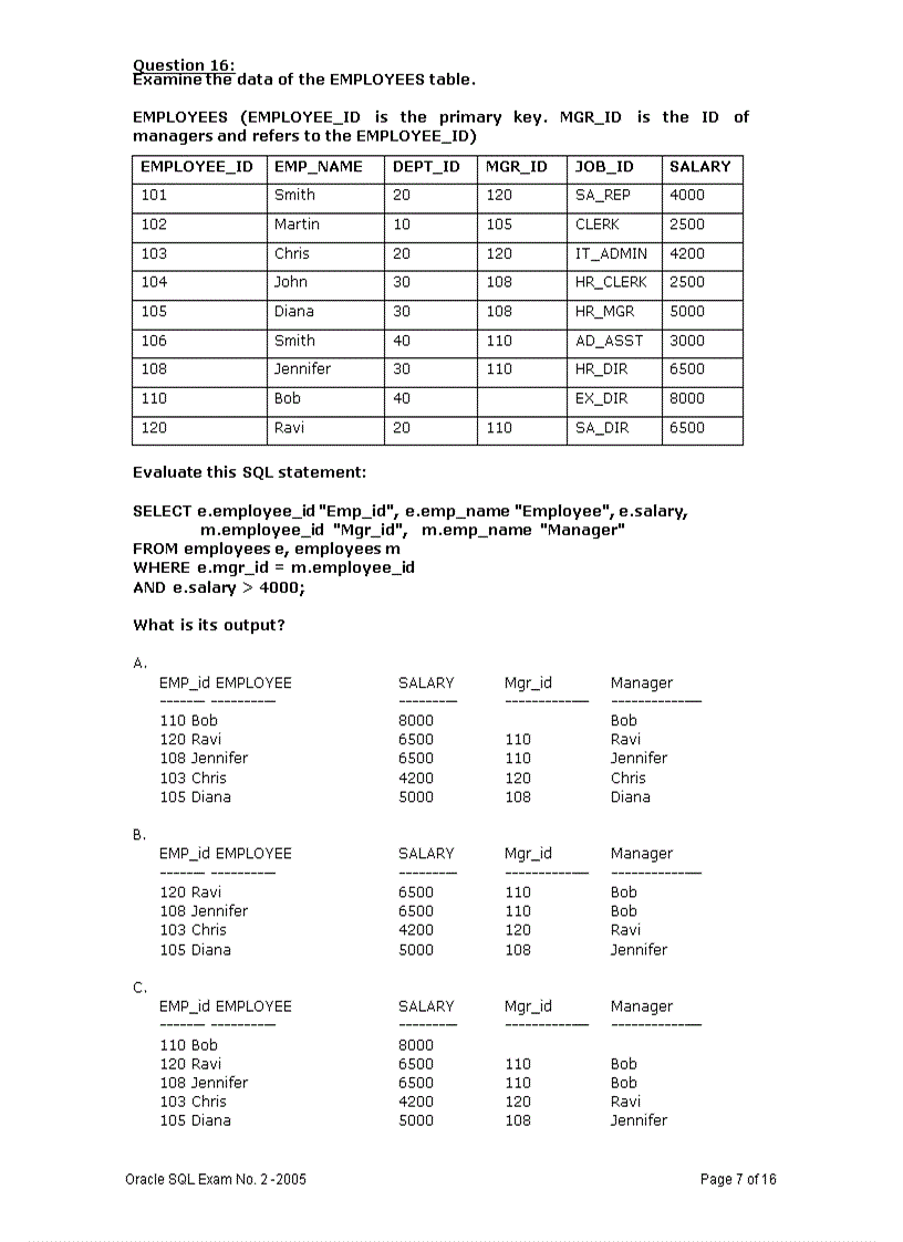 image for page Oracle SQL Exam No 2