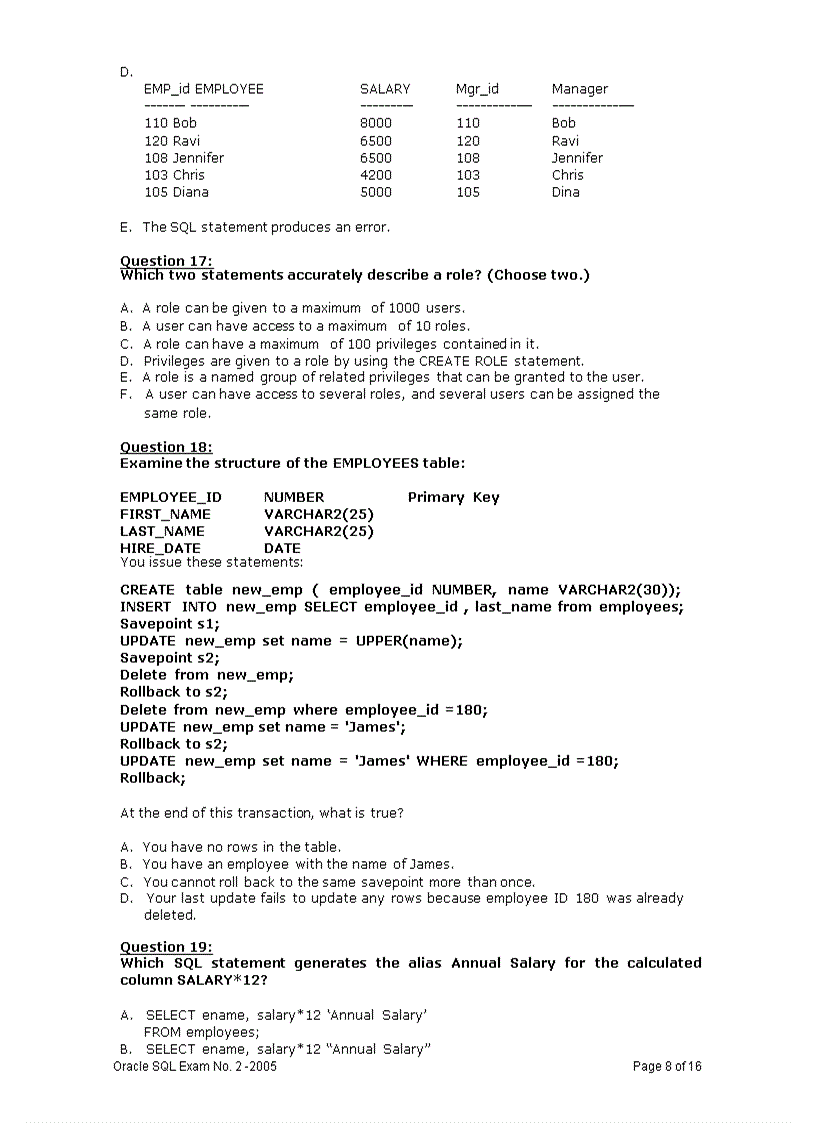 image for page Oracle SQL Exam No 2