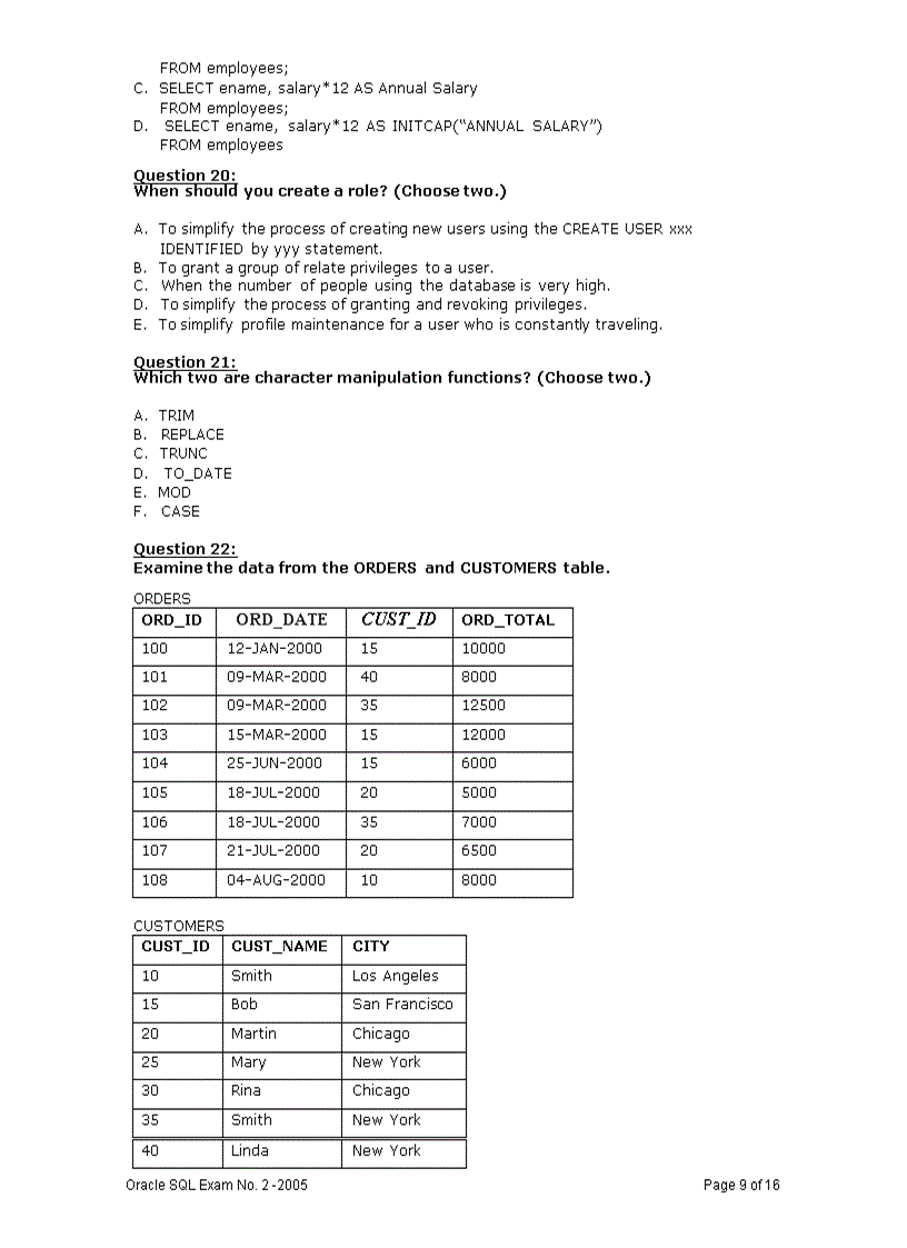image for page Oracle SQL Exam No 2