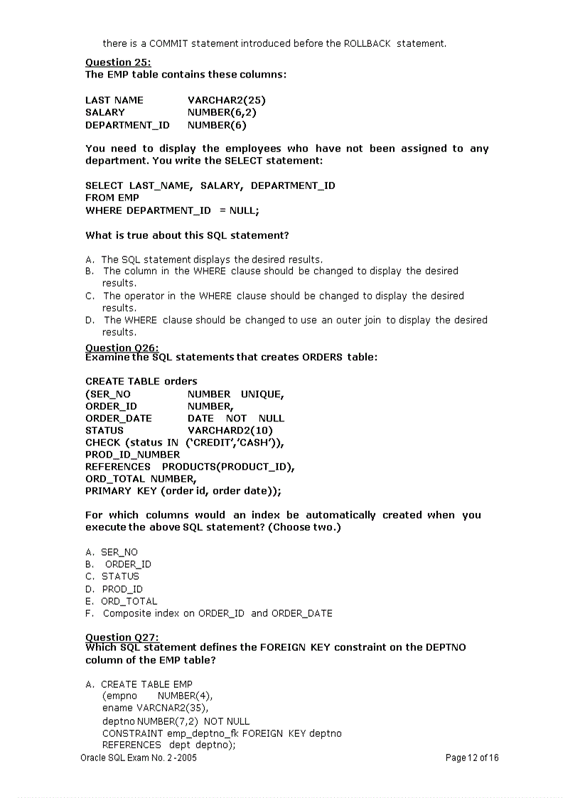image for page Oracle SQL Exam No 2