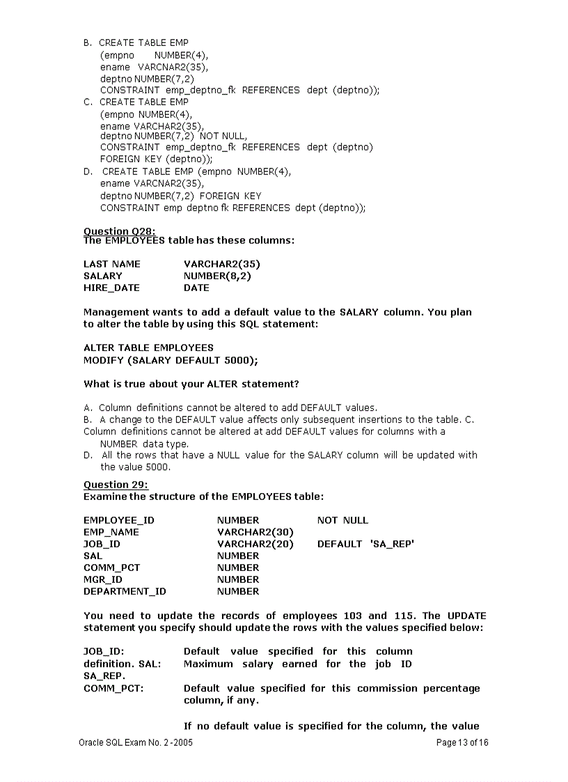 image for page Oracle SQL Exam No 2