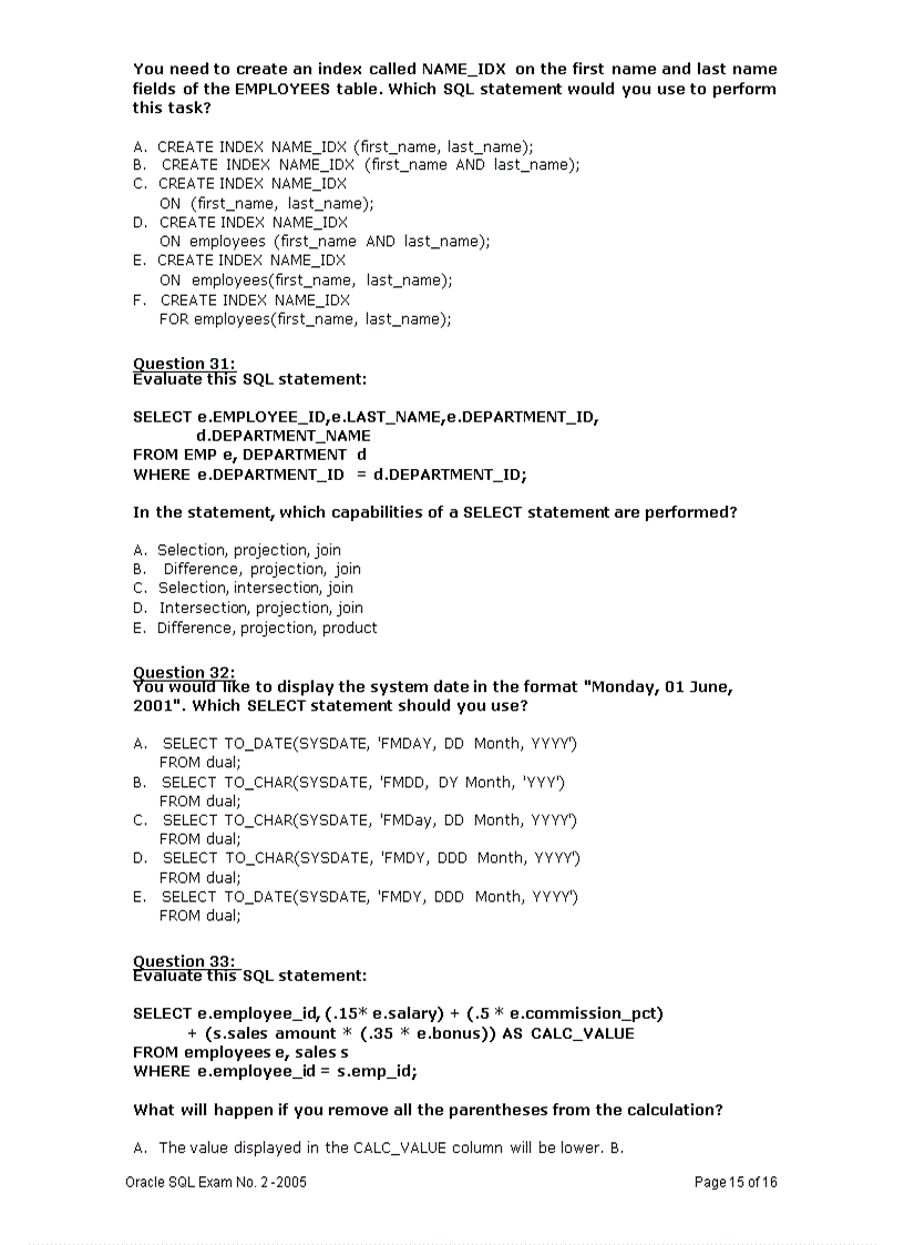 image for page Oracle SQL Exam No 2