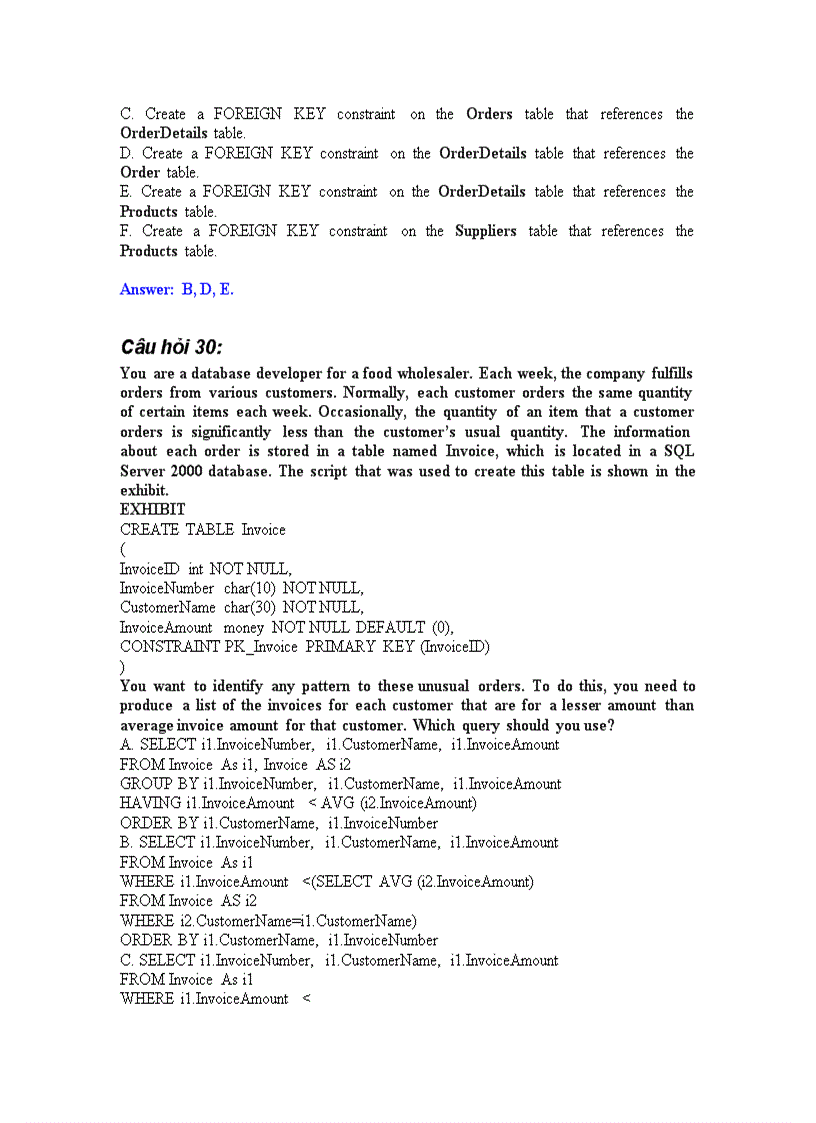 image for page Đề thi về SQL