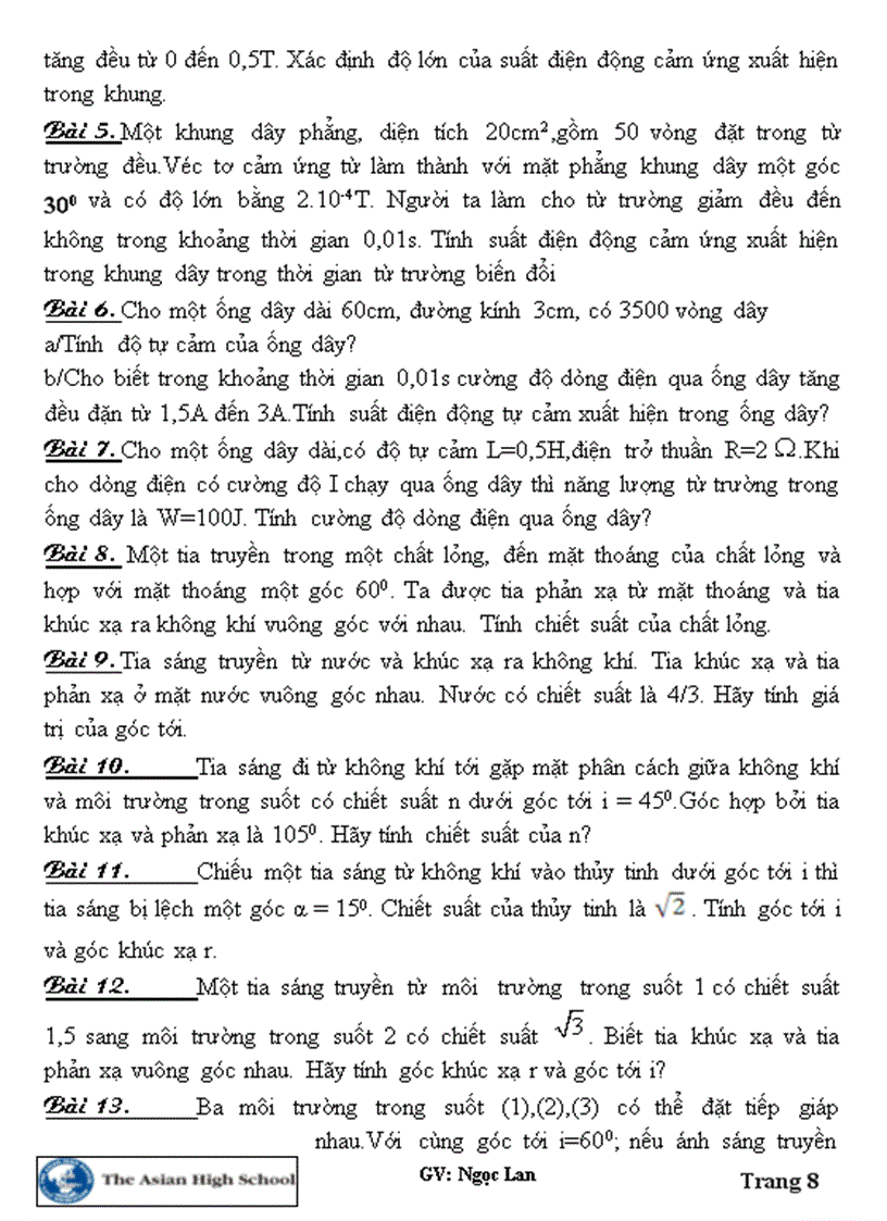image for page Đề cương ôn tập thi học kì 2 Môn vật lý 11
