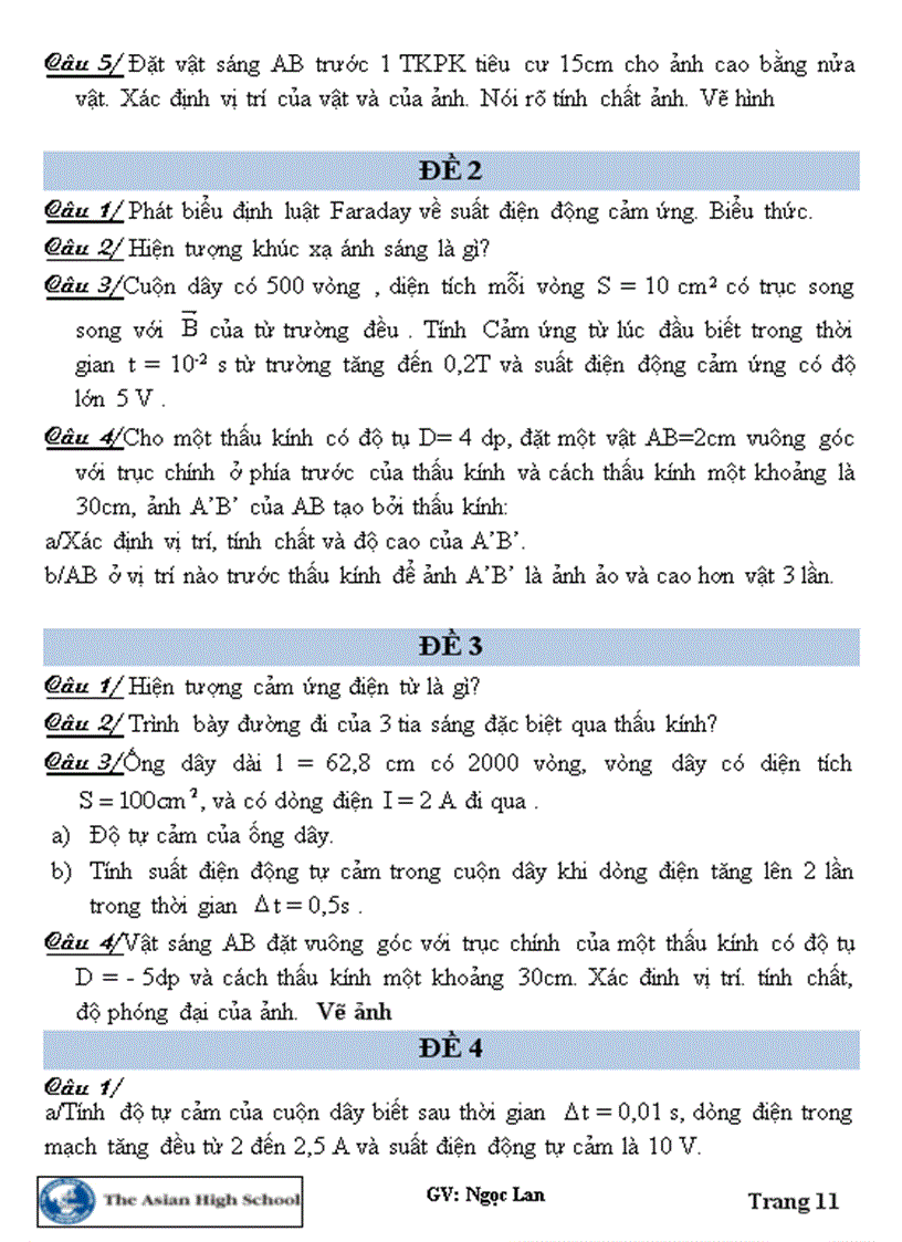 image for page Đề cương ôn tập thi học kì 2 Môn vật lý 11