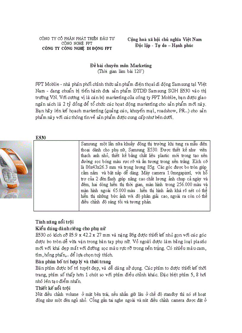 image for page Đề bài chuyên môn Marketing FPT