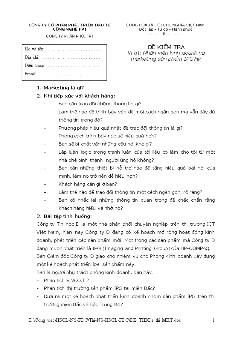 image for page Đề thi tuyển Nhân viên kinh doanh và marketing sản phẩm IPG HP