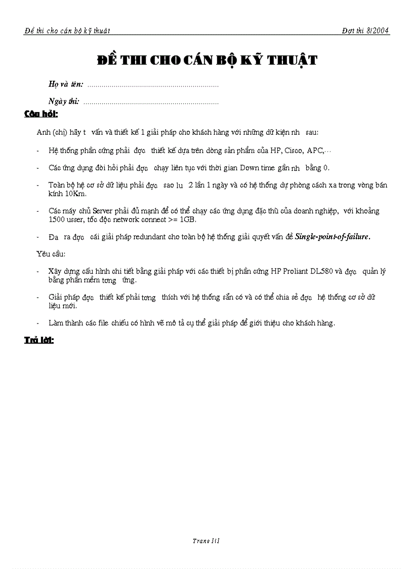 image for page Đề thi tuyển cán bộ kỹ thuật FPT 2004