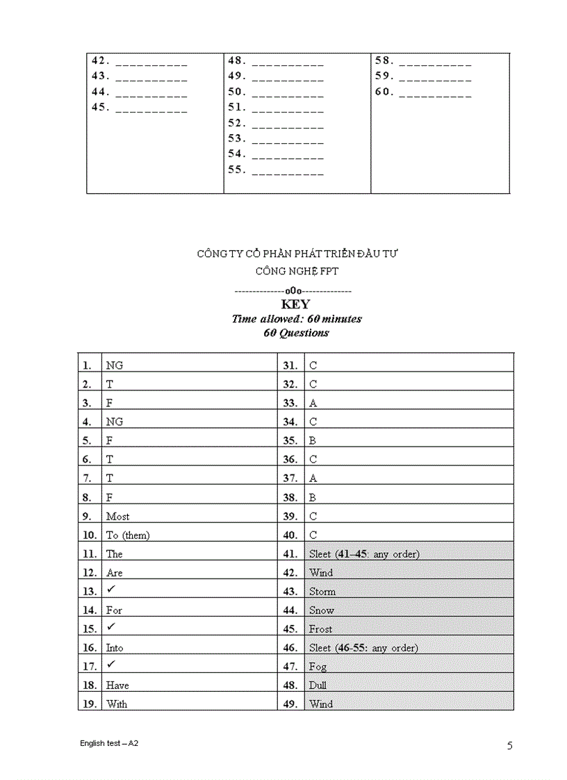 image for page Đề thi Anh A 2 FPT có đáp án