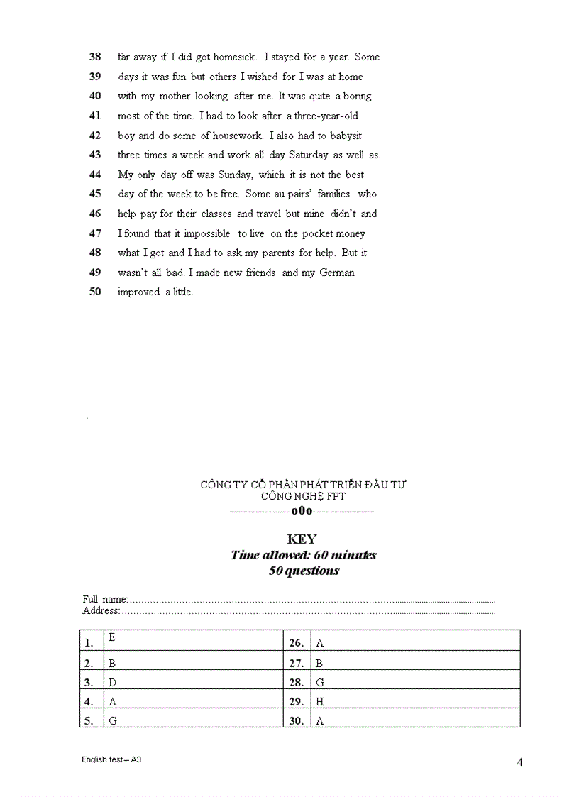 image for page Đề thi Anh A 3 FPT có đáp án