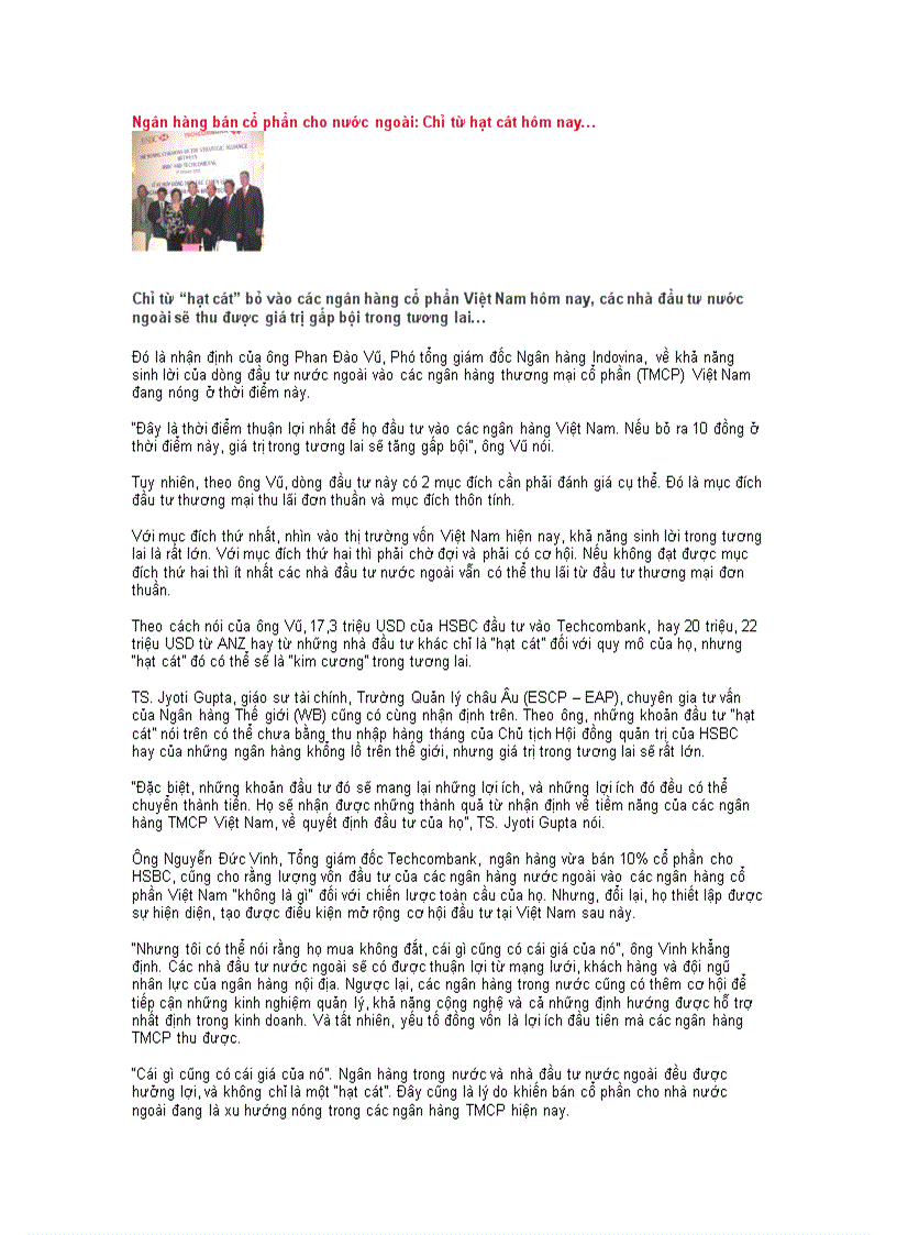 image for page Ngân hàng bán cổ phần cho nước ngoài