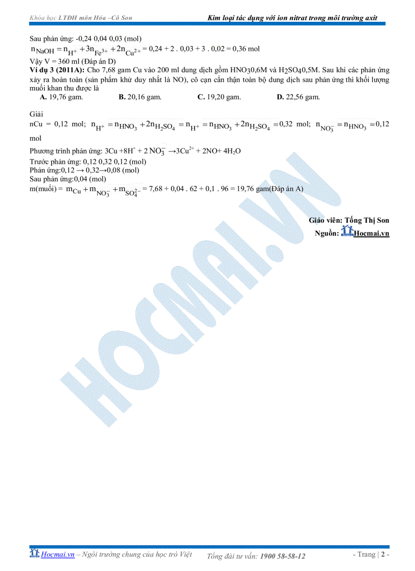 image for page Kim loại tác dụng với ion nitrat trong môi trường axit tài liệu bài giảng