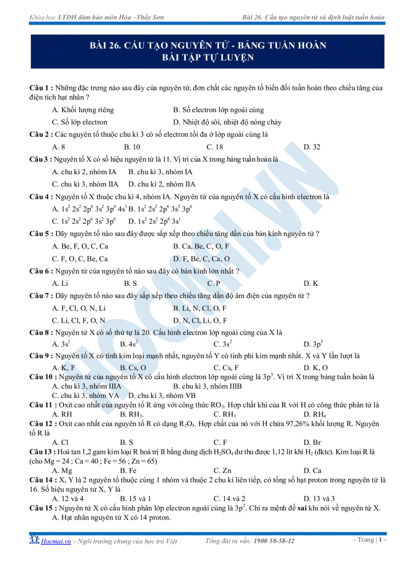 image for page Cấu tạo nguyên tử bảng tuần hoàn