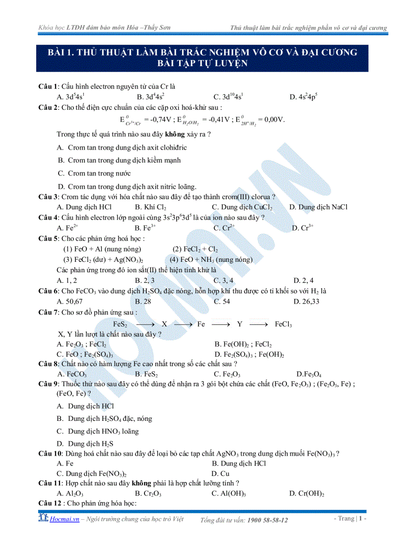 image for page Thủ thuật làm bài trắc nghiệm vô cơ và đại cương