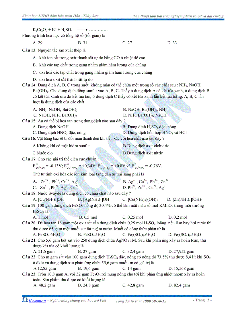 image for page Thủ thuật làm bài trắc nghiệm vô cơ và đại cương