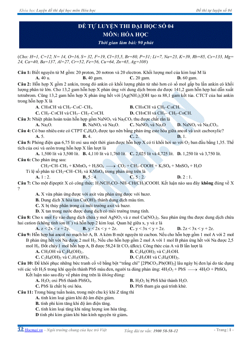 image for page Đề tự luyện thi đại học số 04