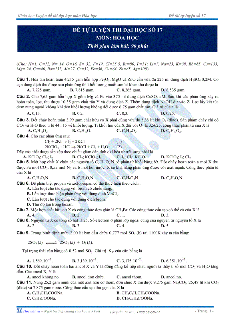 image for page Đề tự luyện thi đại học số 17