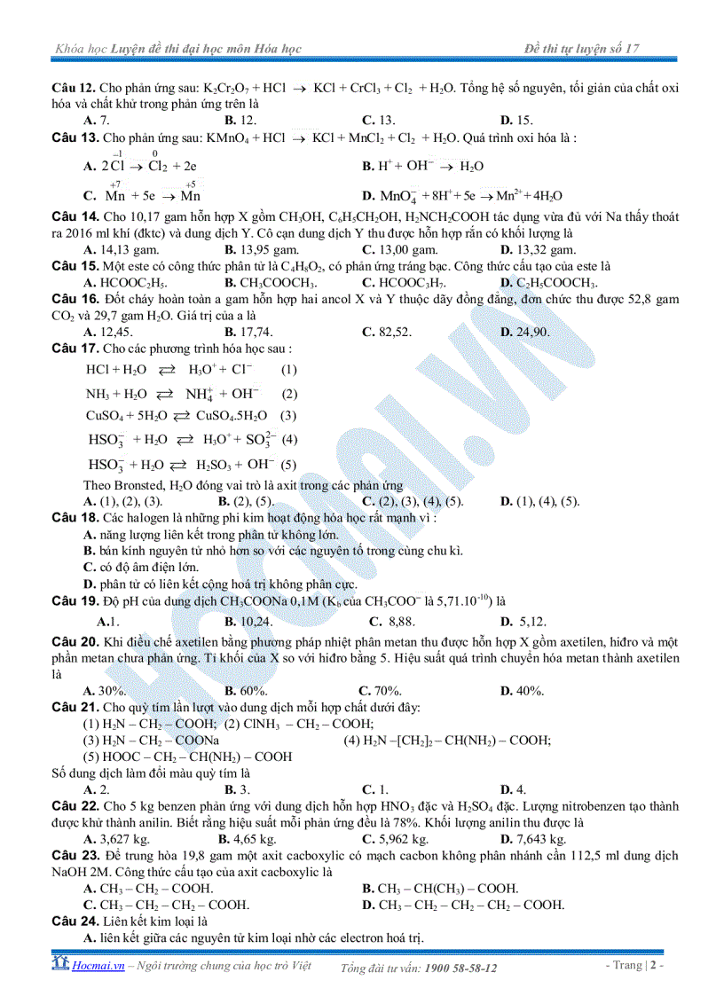 image for page Đề tự luyện thi đại học số 17