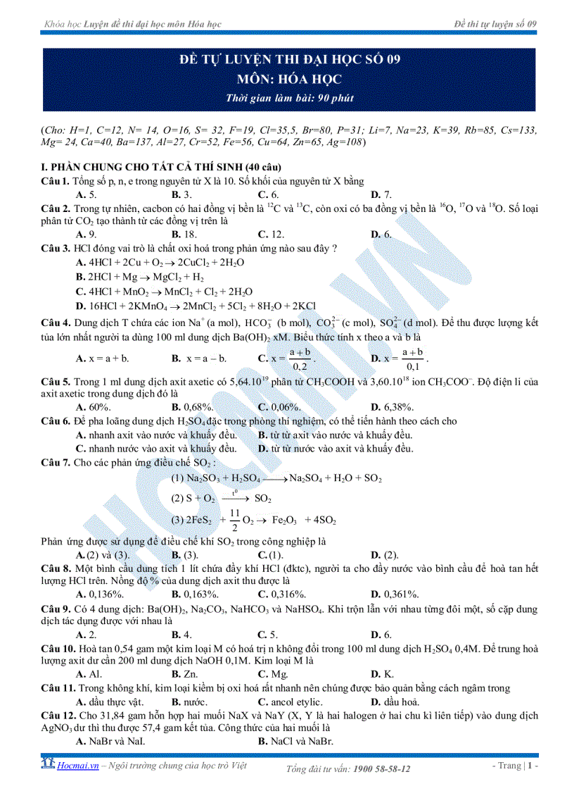 image for page Đề tự luyện thi đại học số 09