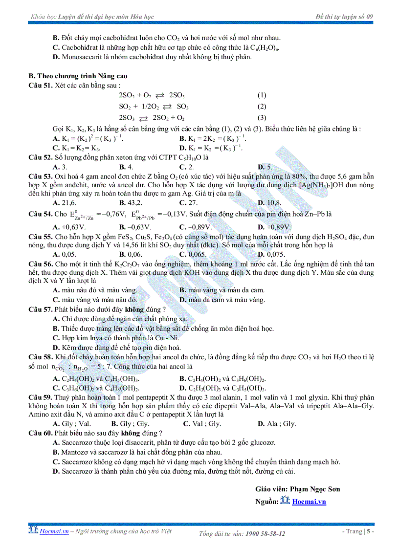 image for page Đề tự luyện thi đại học số 09