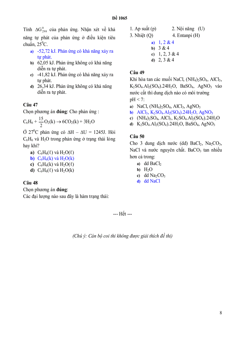 image for page Đề thi hóa đại cương b 604002 cuối học kỳ