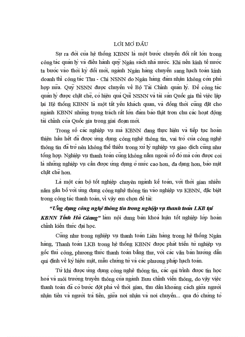 image for page Ứng dụng công nghệ thông tin trong nghiệp vụ thanh toán LKB tại KBNN Tỉnh Hà Giang