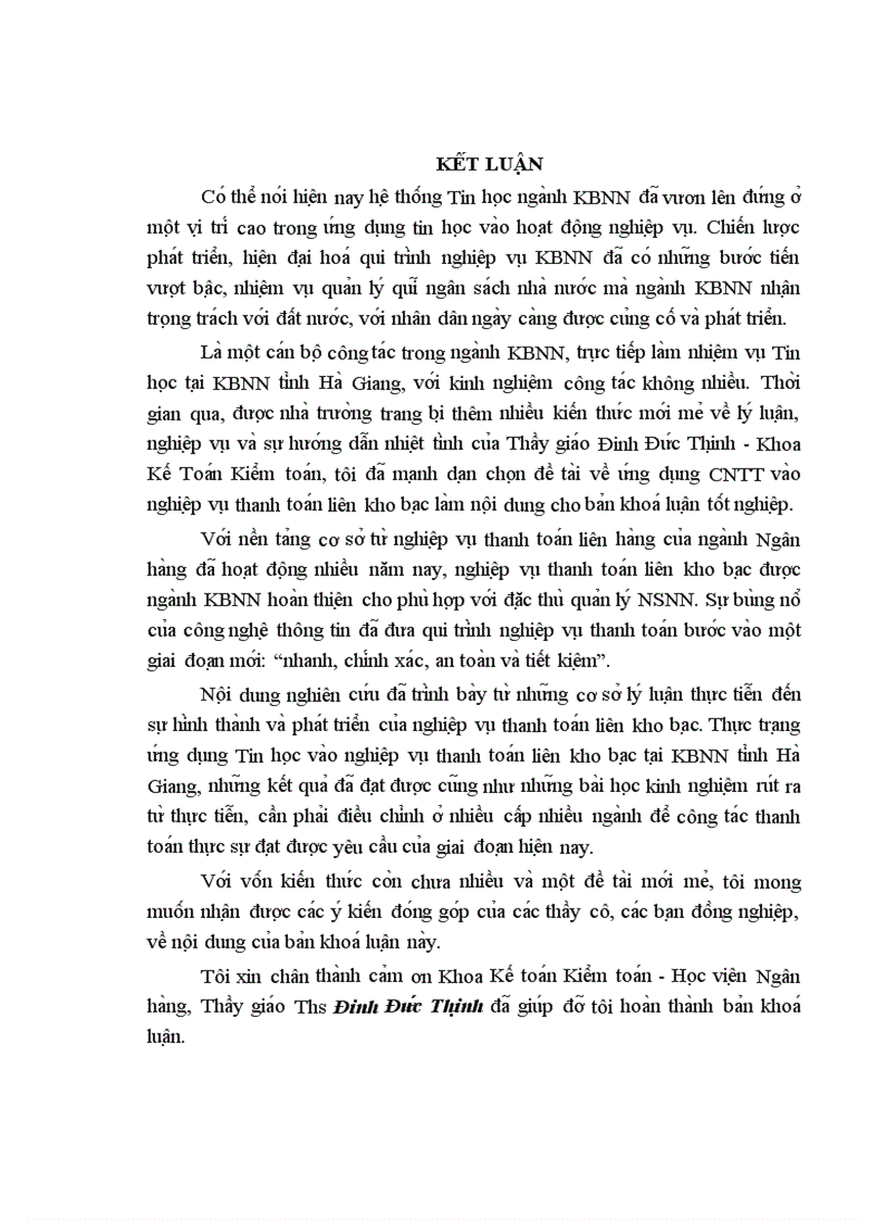 image for page Ứng dụng công nghệ thông tin trong nghiệp vụ thanh toán LKB tại KBNN Tỉnh Hà Giang