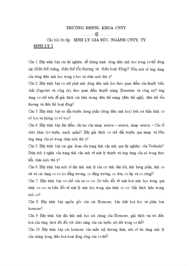image for page Câu hỏi ôn tập SINH LÝ GIA SÚC NGÀNH CNTY